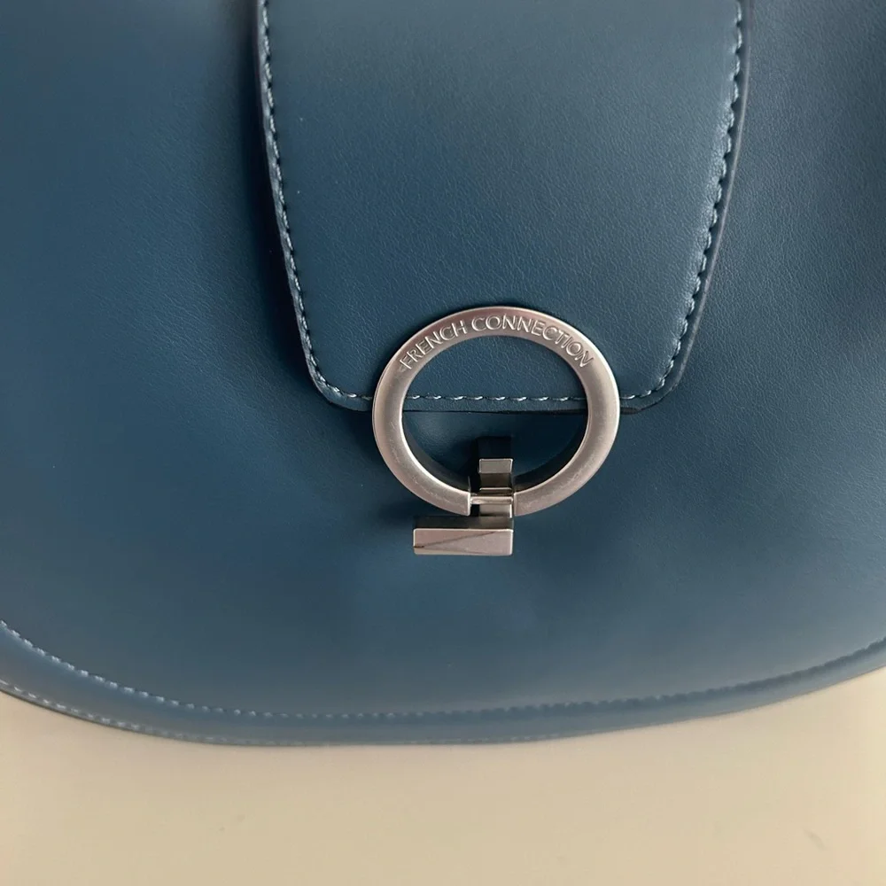 NWT FRENCH CONNECTION Smooth Ring Closure Shoulder Hobo Bag Legion Blue